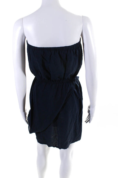 Leyendecker Womens Strapless Fringe Layered Silk Mini Dress Navy Blue Size 2