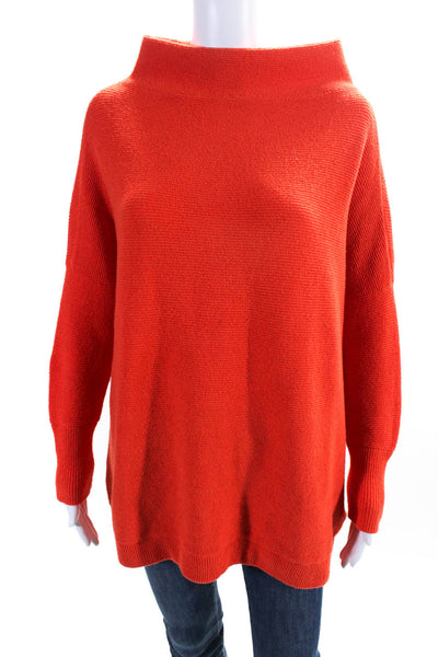 Free People Womens Oversized Ribbed Knit Mock Neck Sweater Orange Size XS