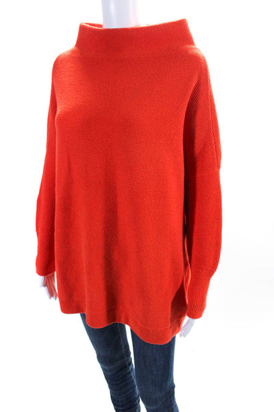 Free People Womens Oversized Ribbed Knit Mock Neck Sweater Orange Size XS