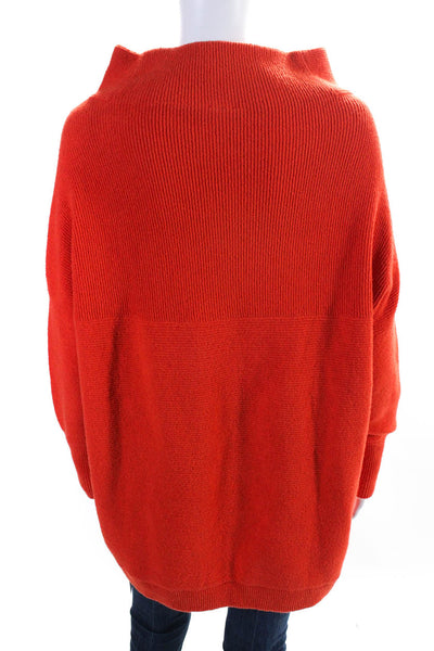 Free People Womens Oversized Ribbed Knit Mock Neck Sweater Orange Size XS