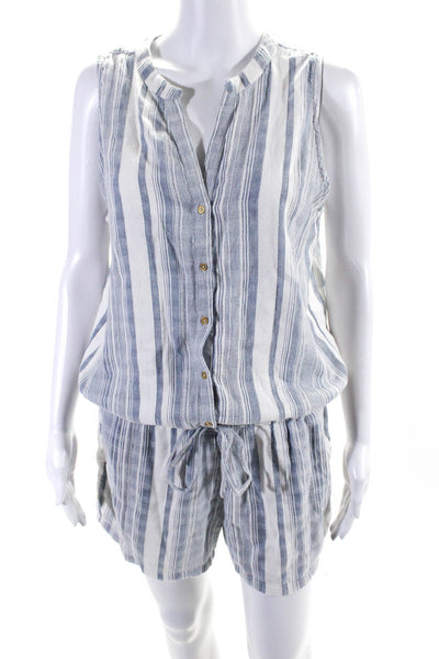 Soft Joie Womens Button Down Striped Waist Tie Romper White Size Medium