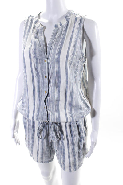 Soft Joie Womens Button Down Striped Waist Tie Romper White Size Medium