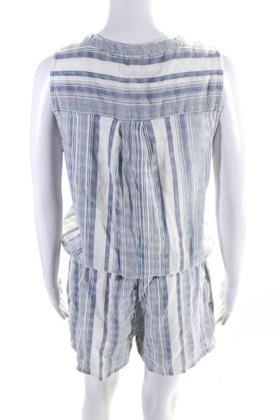 Soft Joie Womens Button Down Striped Waist Tie Romper White Size Medium