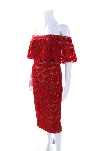 Theia Womens Red Off Shoulder Lace Dress Red Size 6 10453597