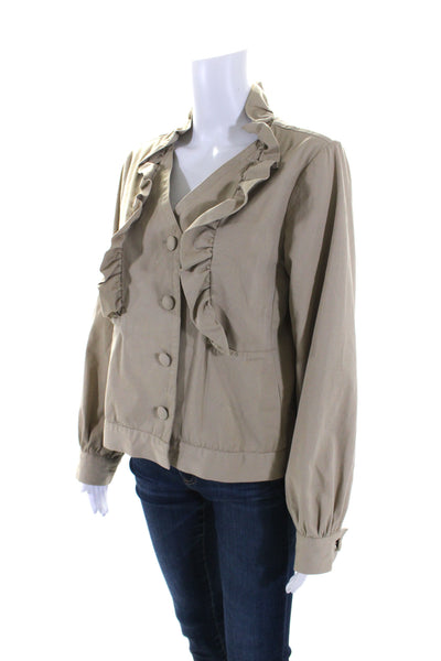 Sibel Saral Womens Ruffled Button Down Jacket Khaki Beige Cotton Size Medium