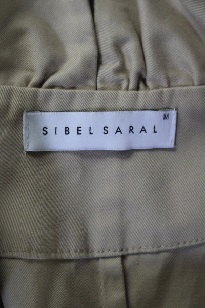 Sibel Saral Womens Ruffled Button Down Jacket Khaki Beige Cotton Size Medium