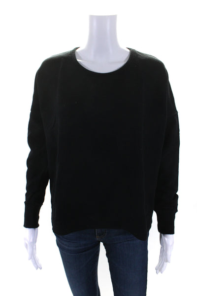 6397 Womens Solid Black Cotton Crew Neck Long Sleeve Sweatshirt Size XS