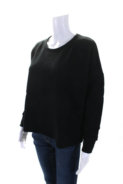 6397 Womens Solid Black Cotton Crew Neck Long Sleeve Sweatshirt Size XS