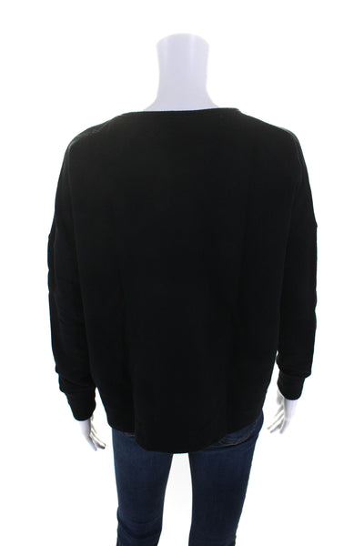 6397 Womens Solid Black Cotton Crew Neck Long Sleeve Sweatshirt Size XS