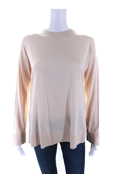 Theory Womens Light Pink Silk Blend Crew Neck Long Sleeve Sweater Top Size S