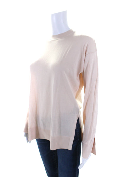 Theory Womens Light Pink Silk Blend Crew Neck Long Sleeve Sweater Top Size S