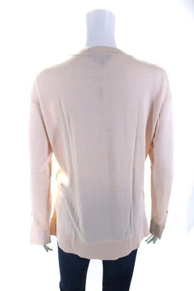 Theory Womens Light Pink Silk Blend Crew Neck Long Sleeve Sweater Top Size S