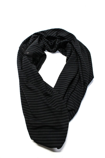 Lululemon Womens Striped Button Down Light Weight Infinity Scarf Black Grey