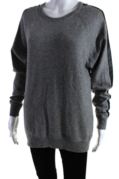 Autumn Cashmere Womens Cashmere Patchwork Stripe Long Sleeve Sweater Gray Size M