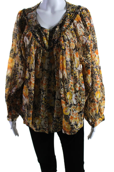 We the Free Womens Cotton Embroidered Long Sleeve Floral Blouse Yellow Size M