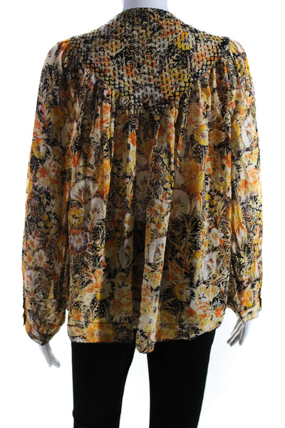 We the Free Womens Cotton Embroidered Long Sleeve Floral Blouse Yellow Size M