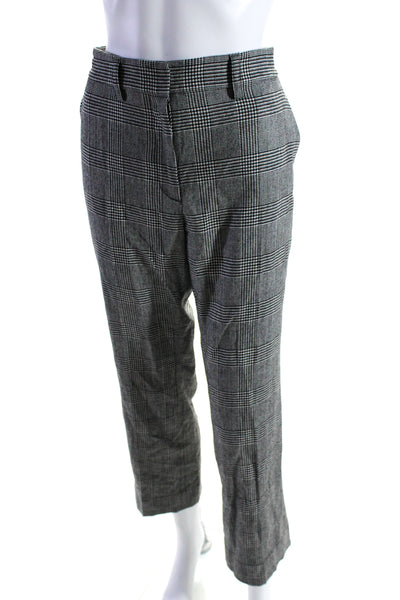 Frame Womens Houndstooth Print Hook & Eye Straight Leg Pants Black Size 8