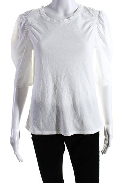 Veronica Beard Womens Cotton Jersey Smocked Half Sleeve Blouse Top White Size S