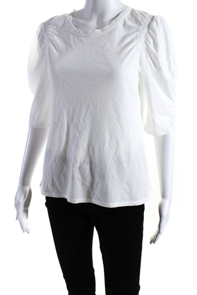 Veronica Beard Womens Cotton Jersey Smocked Half Sleeve Blouse Top White Size S