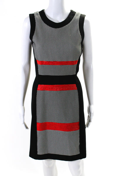 Amy Matto Womens Knit Ponte Color Block Sheath Dress Red Black White Size 4