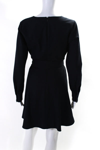 Club Monaco Womens Dotted Long Sleeve Y Neck Sheath Dress Navy Blue Size 4