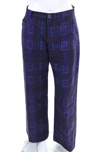 The Kit Women's Button Closure Flat Front Wide Leg Dress Pant Plaid Size 4