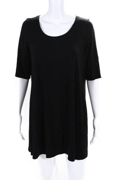 Eileen Fisher Women's Round Neck Short Sleeves A-Line Mini Dress Black Size XL