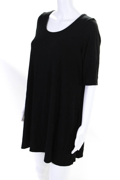 Eileen Fisher Women's Round Neck Short Sleeves A-Line Mini Dress Black Size XL