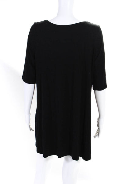 Eileen Fisher Women's Round Neck Short Sleeves A-Line Mini Dress Black Size XL