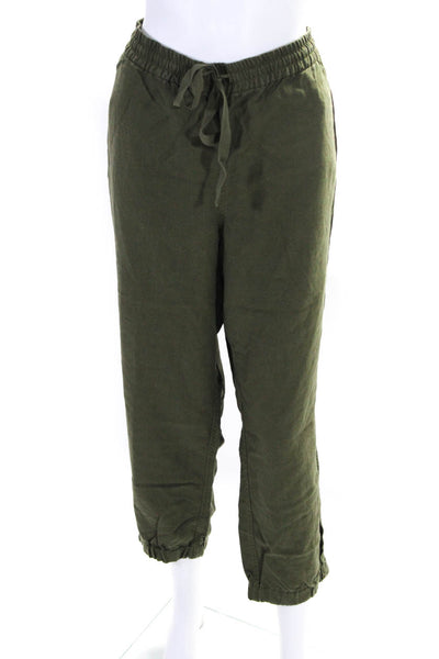 Point Sur Women's Elastic Drawstring Waist Tapered Leg Linen Pant Green Size 20