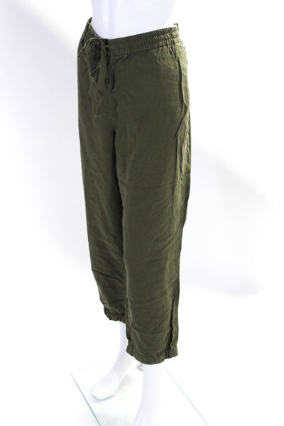 Point Sur Women's Elastic Drawstring Waist Tapered Leg Linen Pant Green Size 20