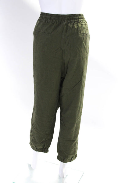 Point Sur Women's Elastic Drawstring Waist Tapered Leg Linen Pant Green Size 20