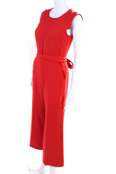 J Crew Womens Short Sleeves High Rise Belted Wide Leg Jumpsuit Red Size 2