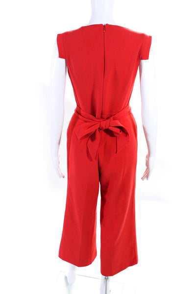 J Crew Womens Short Sleeves High Rise Belted Wide Leg Jumpsuit Red Size 2