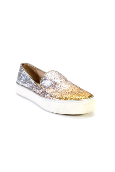 Stuart Weitzman Womens Sequined Slide On Sneakers Gold Silver Size 7 Medium