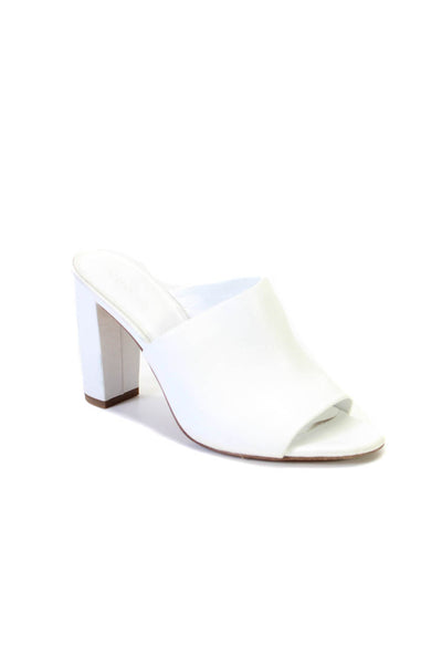 Vince Womens Solid White Leather Open Toe Block Heels Mules Shoes Size 6M