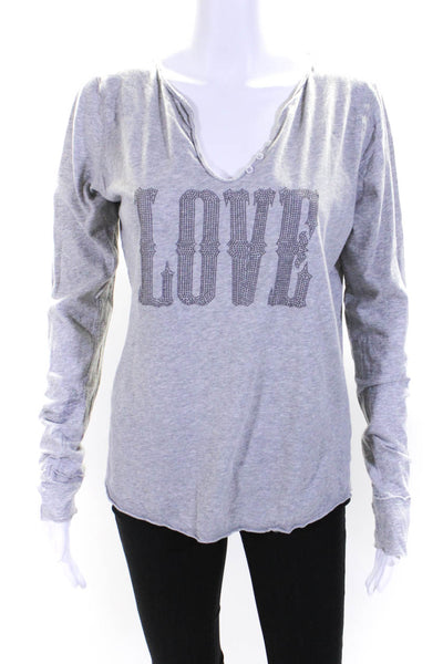 Zadig & Voltaire Womens Love Studded Henley Long Sleeve Top Gray Size Medium