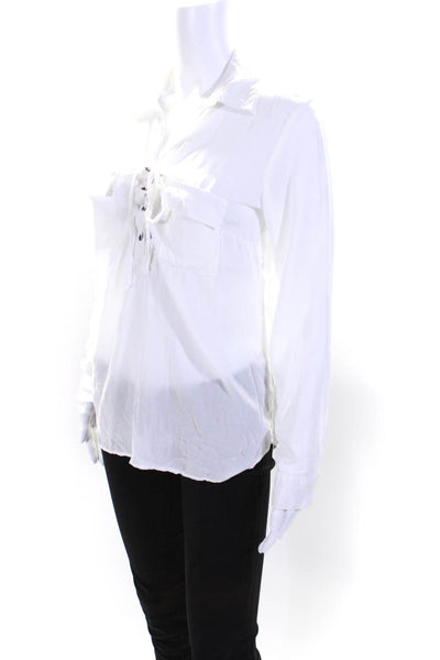 Splendid Womens Long Sleeve Lace Up Collared Top Blouse White Size Small