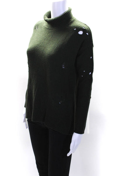 Autumn Cashmere Womens Distressed Turtleneck Sweater Dark Green Size XS