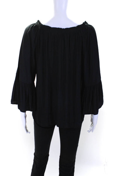 Ramy Brook Womens Bell Sleeve Off Shoulder Satin Top Blouse Black Size Medium