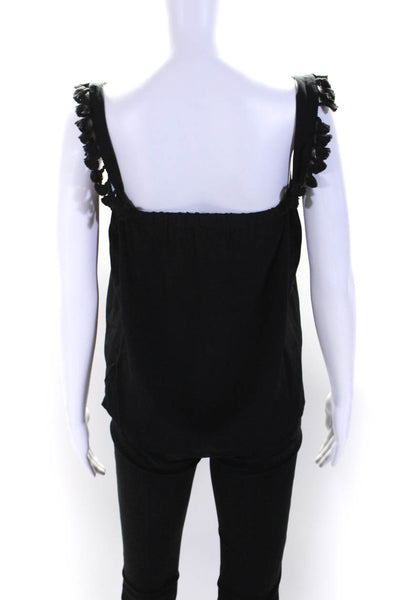 Cami NYC Women's Square Neck Fringe Sleeveless Silk Tank Top Black Size S