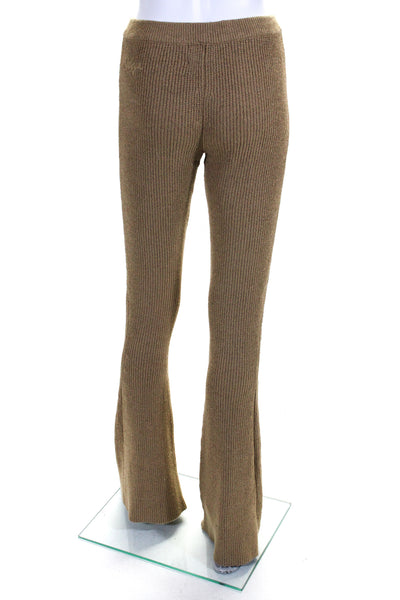 Ser.O.Ya Womens Elastic Waistband High Rise Ribbed Flare Leg Pants Brown Small