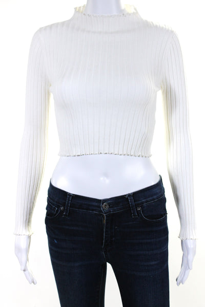 Seek The Label Womens Long Sleeve Crew Neck Ribbed Knit Top White Size Small