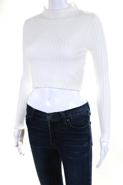 Seek The Label Womens Long Sleeve Crew Neck Ribbed Knit Top White Size Small