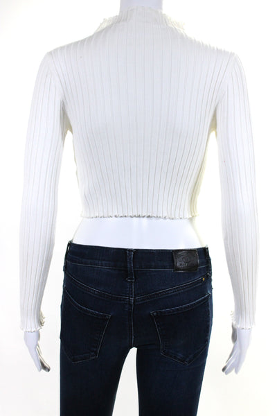 Seek The Label Womens Long Sleeve Crew Neck Ribbed Knit Top White Size Small