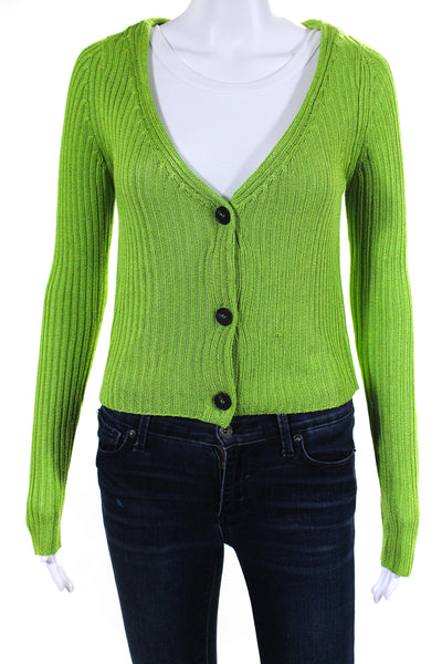 Free People Womens Three Button V Neck Ribbed Knit Cardigan Sweater Green Small