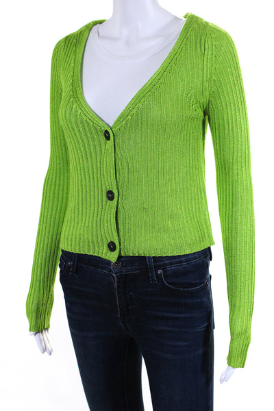 Free People Womens Three Button V Neck Ribbed Knit Cardigan Sweater Green Small