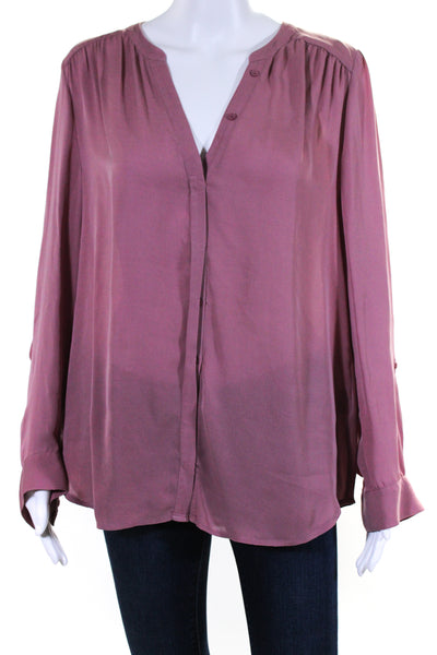 Joie Women's Round Neck Long Sleeves Button Down Silk Blouse Pink Size M