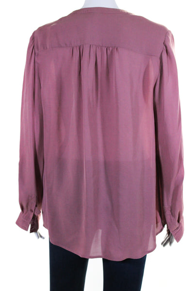 Joie Women's Round Neck Long Sleeves Button Down Silk Blouse Pink Size M