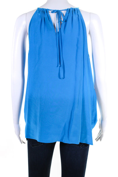 Amanda Uprichard Women's High Neck Sleeveless Silk Wrap Blouse Blue Size M